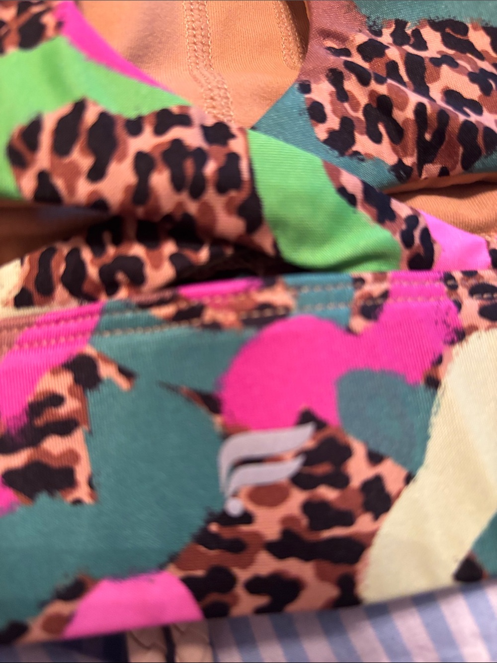 Fabletics Neon Floral & Leopard Print Sports Bra - Pink, Green, Brown - Picture 4 of 4